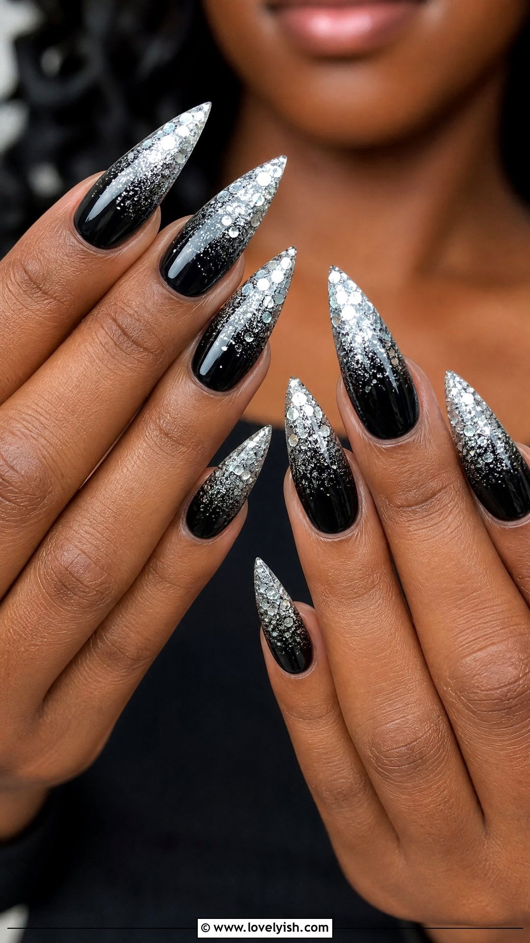 Black and Silver Glitter Ombre Nails - 50 black nails - 50 black nails