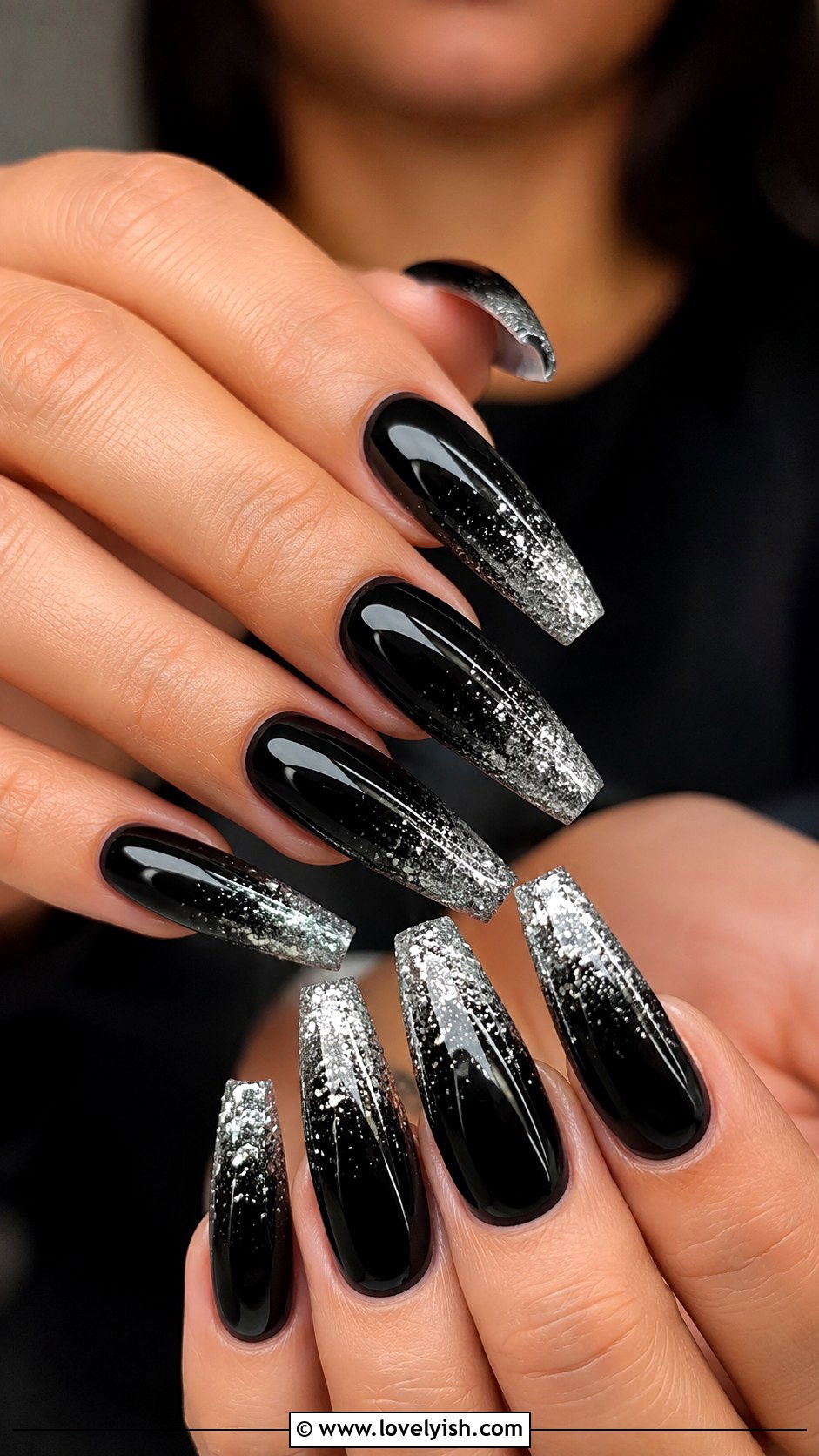 Black and Silver Glitter Tip Nails - 25 glitter nail designs - 25 glitter nail designs