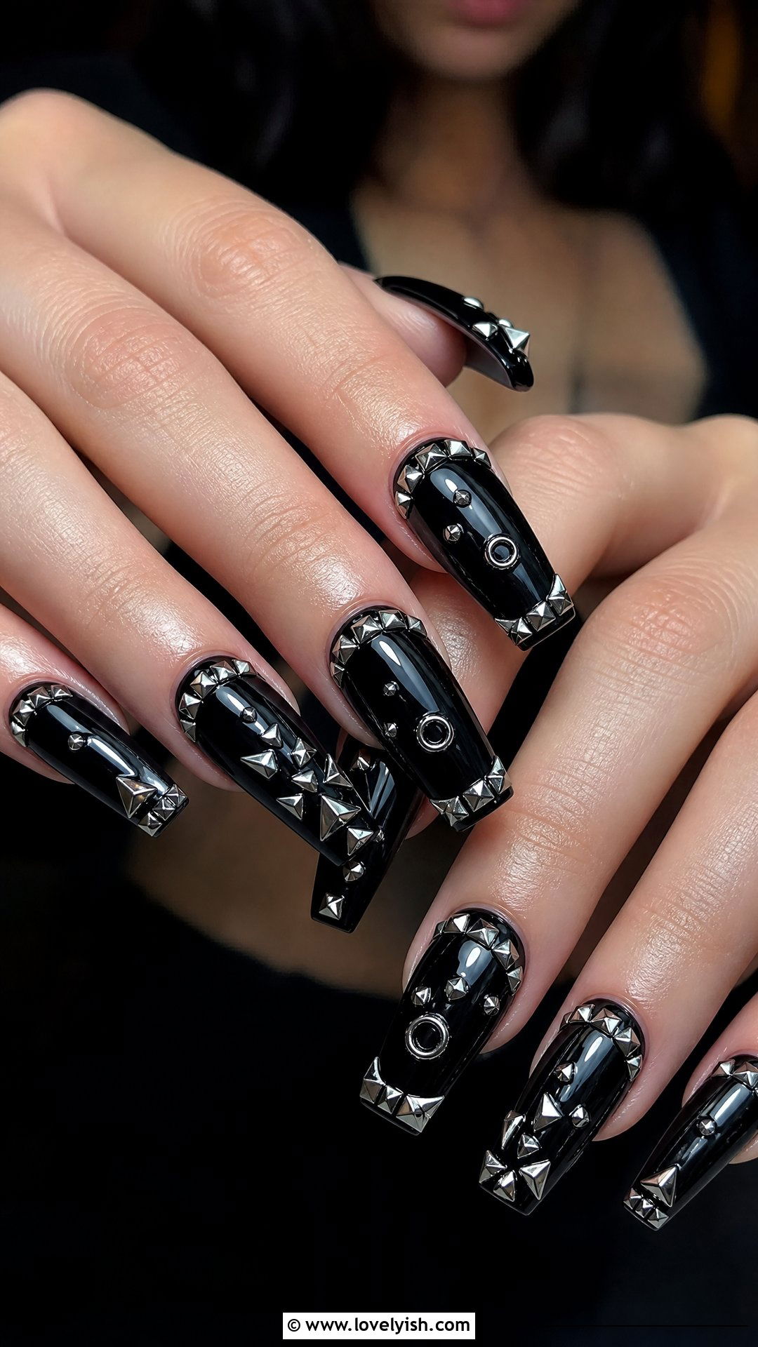 Black and Silver Stud Gothic Nails - 50 gothic nails - 50 gothic nails