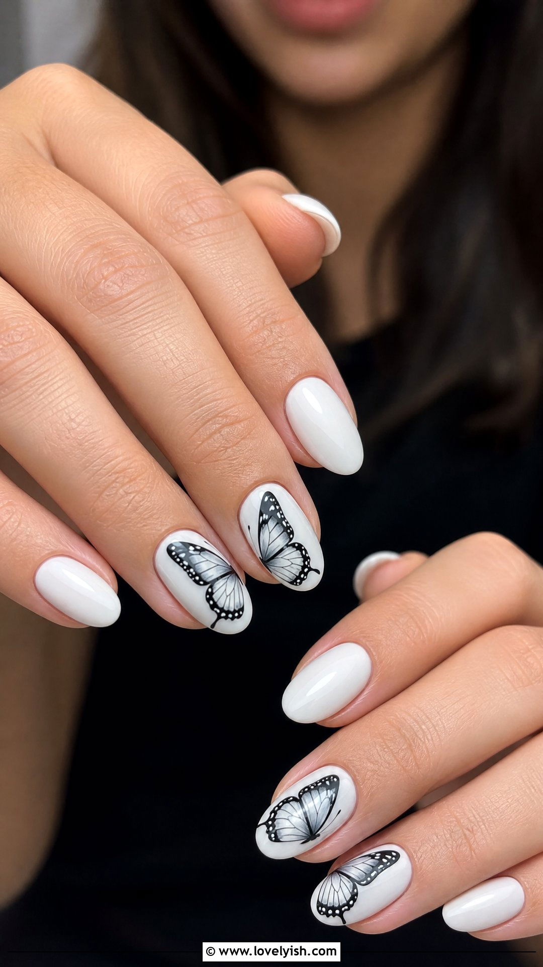 Black and White Butterfly Nails - 50 black and white nail designs - 50 black and white nail designs