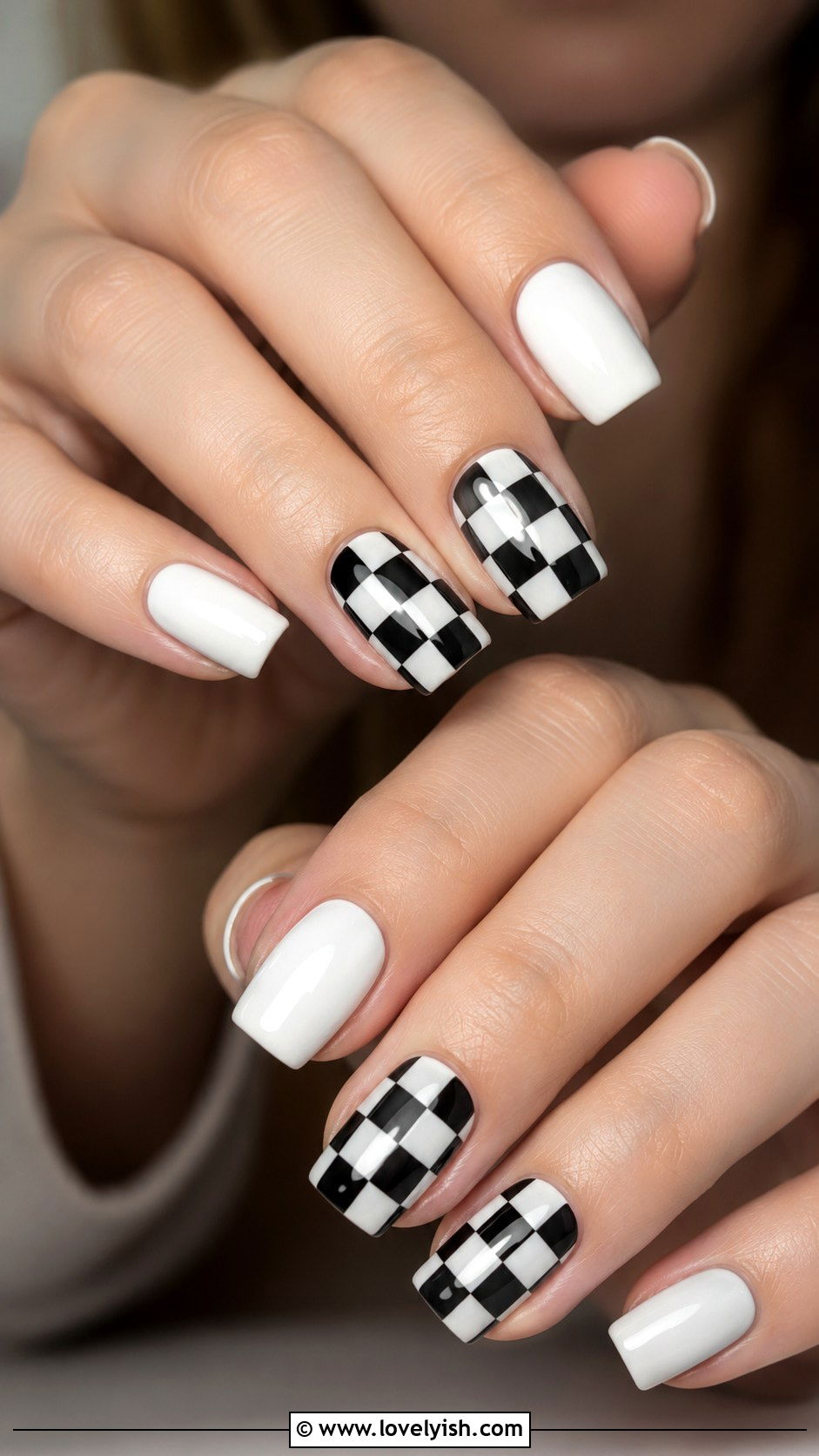 Black and White Checkerboard Nails - 33 easy nail designs for beginners - 33 easy nail designs for beginners