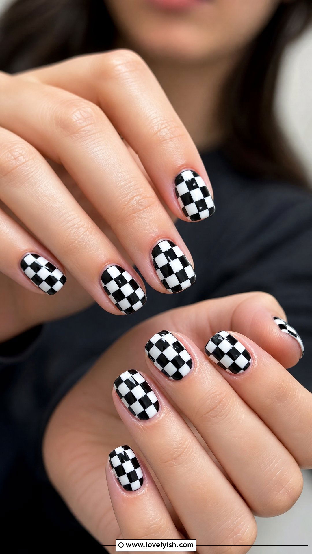 Black and White Checkerboard Nails - 37 nails art ideas - 37 nails art ideas