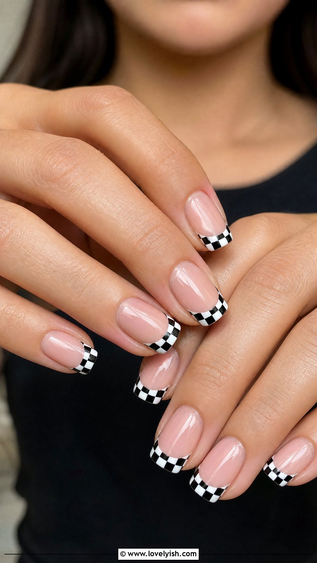 Black and White Checkered French Tip Nails - 50 checkered nails - 50 checkered nails