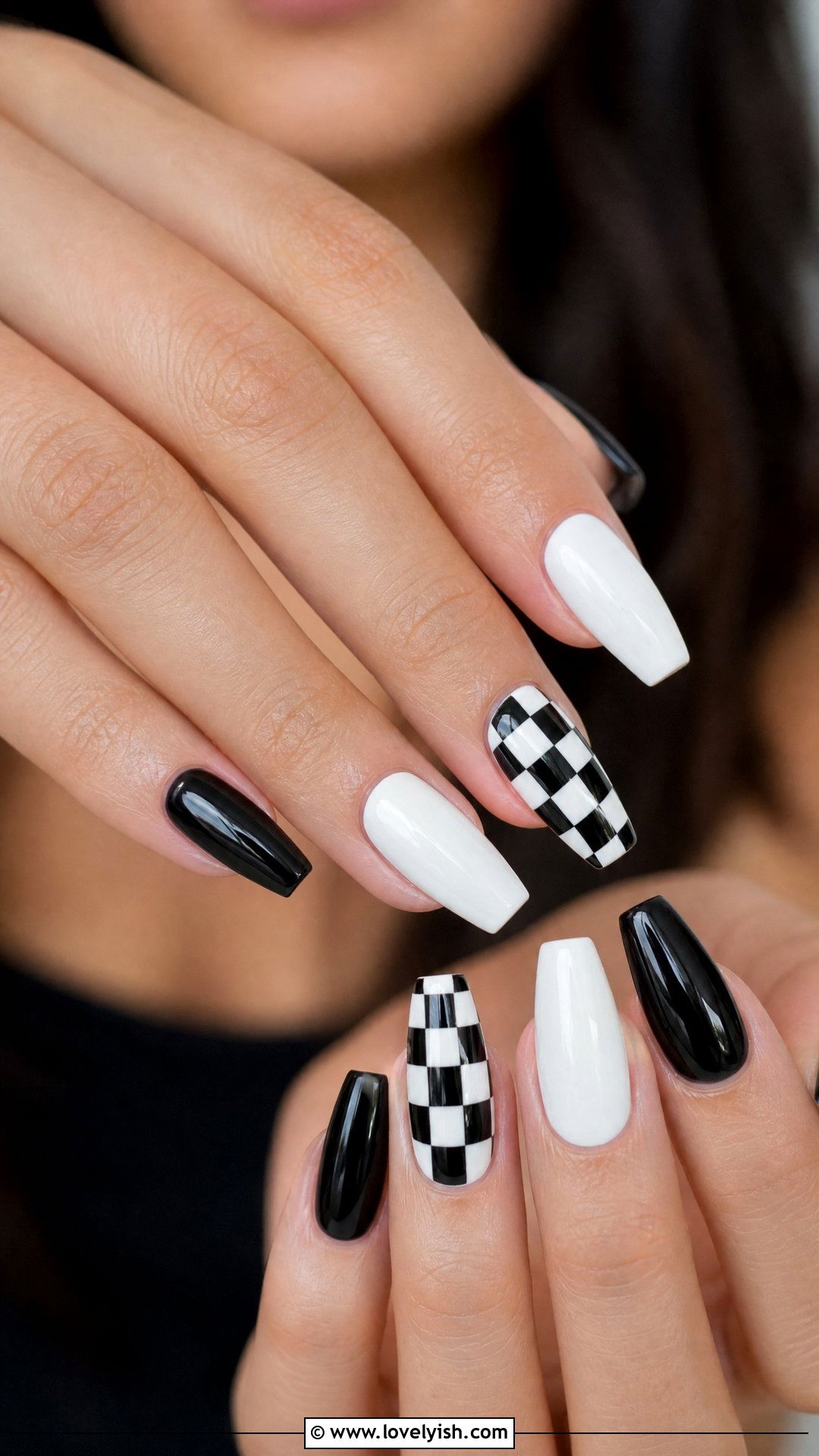 Black and White Checkered Nails - 44 nails designs - 44 nails designs