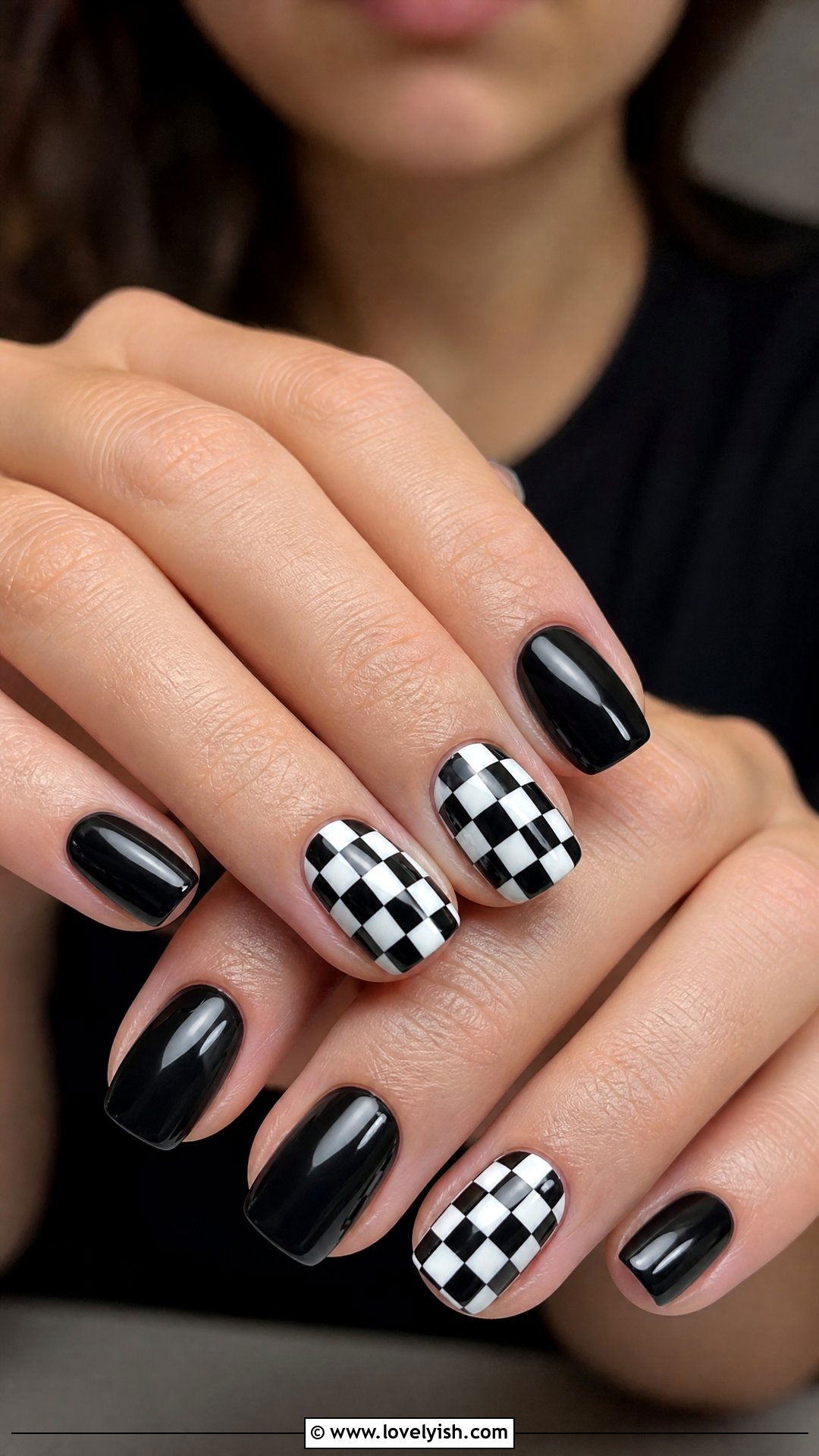 Black and White Checkered Nails - 50 goth nails - 50 goth nails