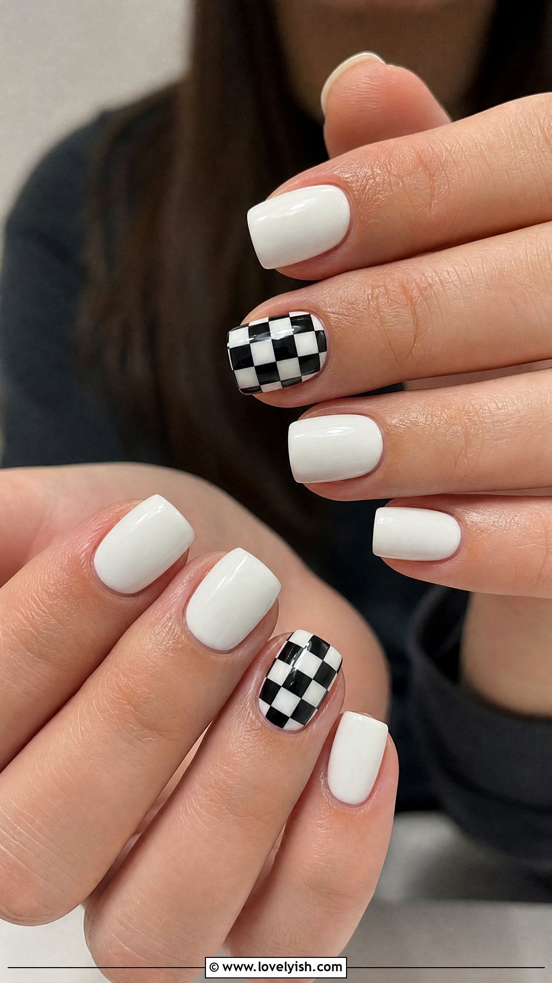 Black and White Checkered Nails - 50 simple nail art - 50 simple nail art