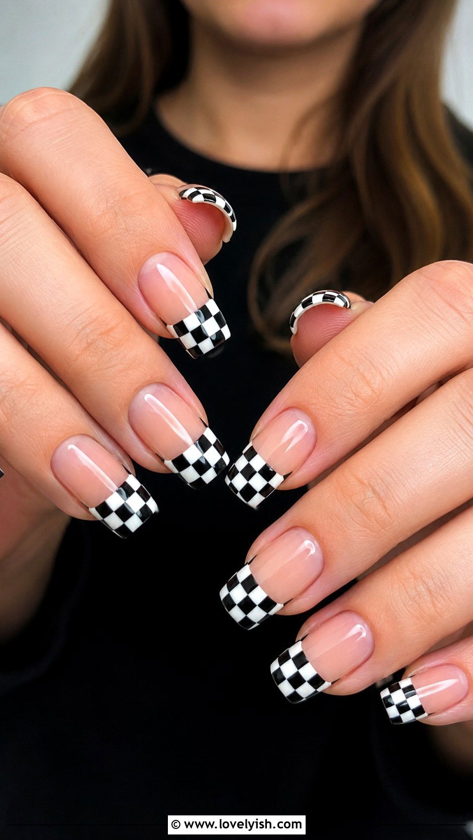 Black and White Checkered Tip Nails - 50 quick nail designs - 50 quick nail designs