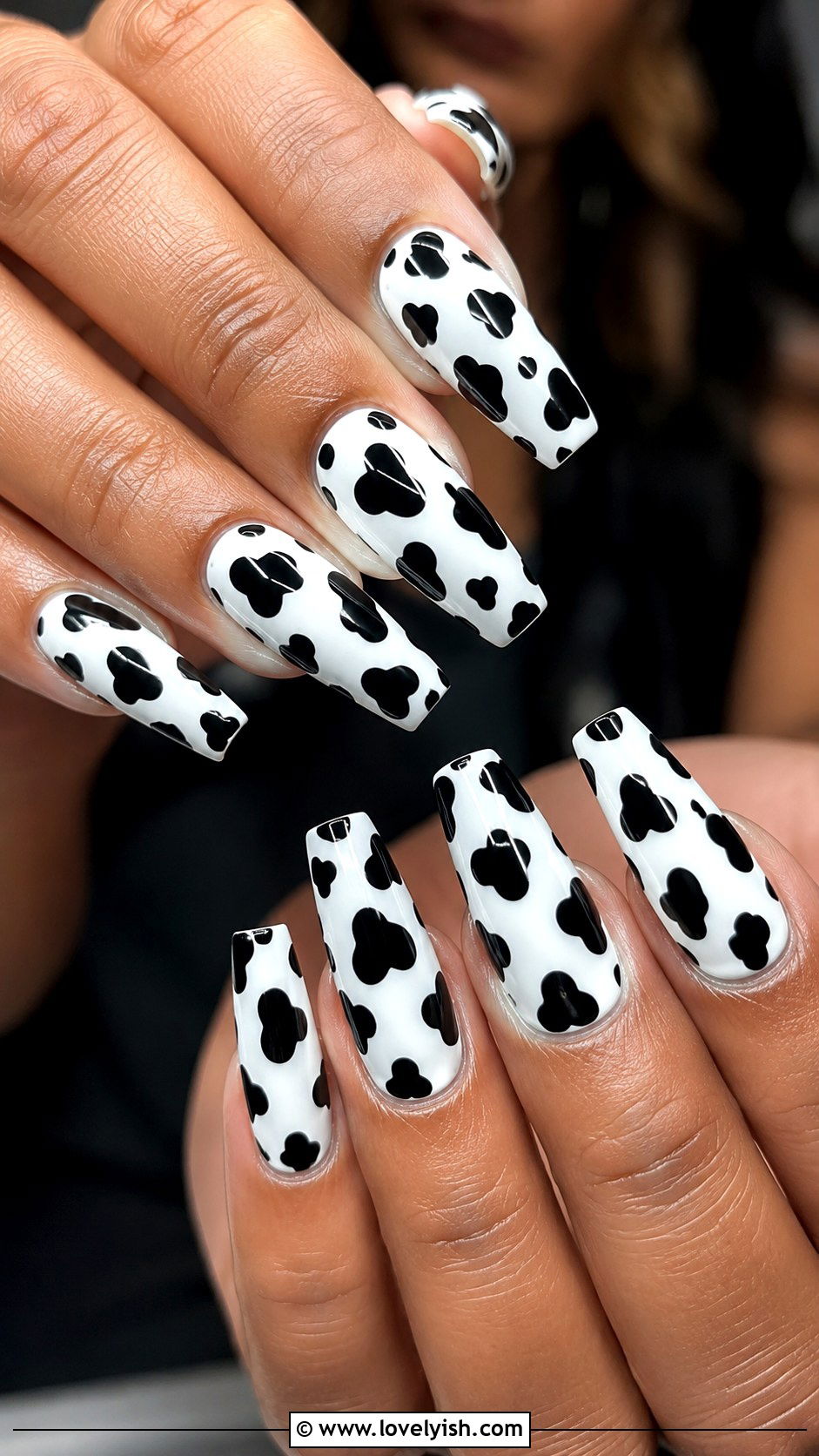 Black and White Cow Print Baddie Nails - 50 baddie nails - 50 baddie nails