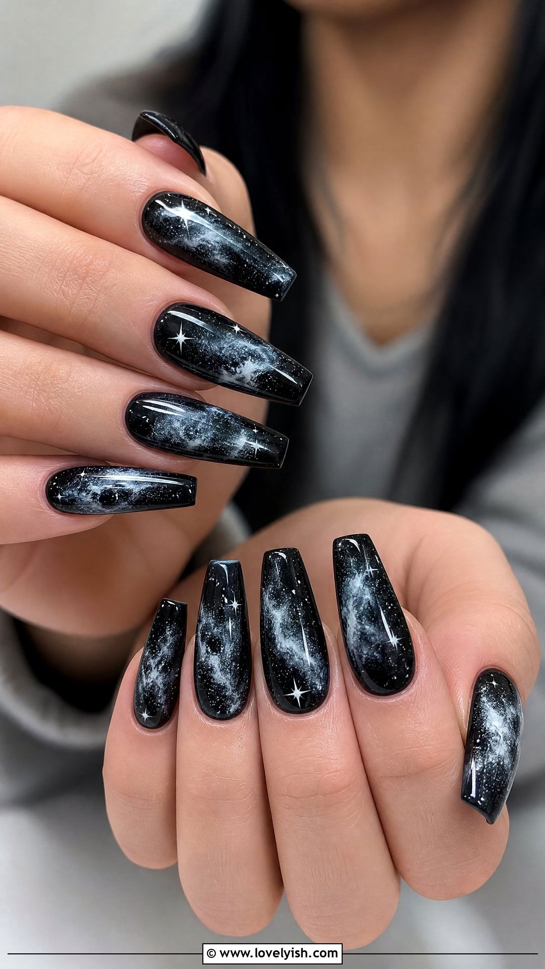 Black and White Galaxy Nails - 50 black and white nail designs - 50 black and white nail designs