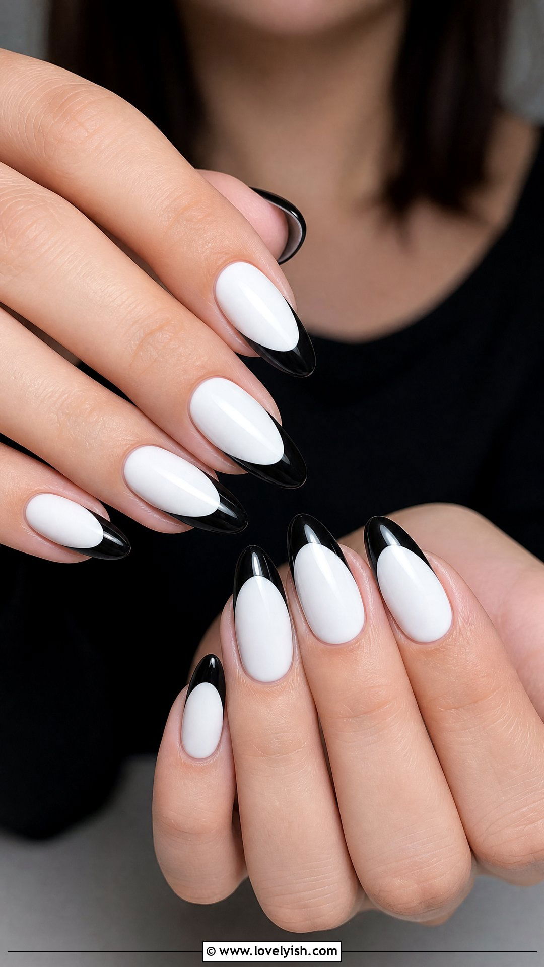 Black and White Gothic French Tip Nails - 50 gothic nails - 50 gothic nails