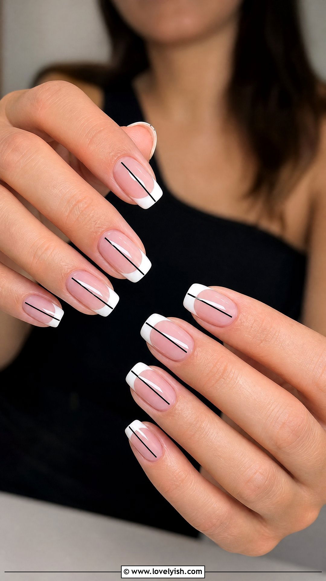 Black and White Pinstripe French Nails - 50 black and white nail designs - 50 black and white nail designs