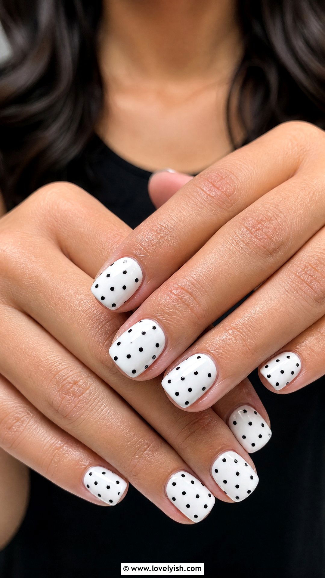 Black and White Polka Dot Nails - 50 black nails - 50 black nails