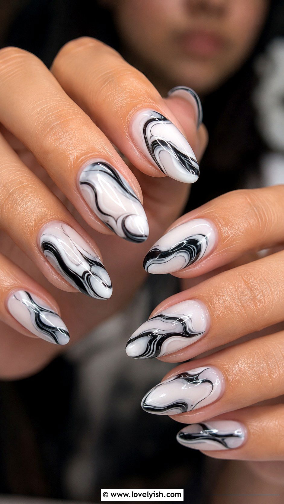 Black and White Swirl Abstract Nails - 38 abstract nail art - 38 abstract nail art