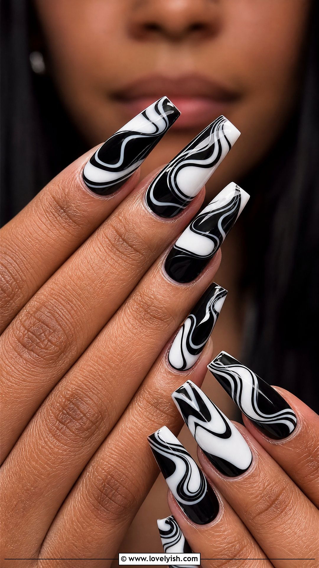 Black and White Swirl Acrylic Nails - 42 acrylic nail designs - 42 acrylic nail designs