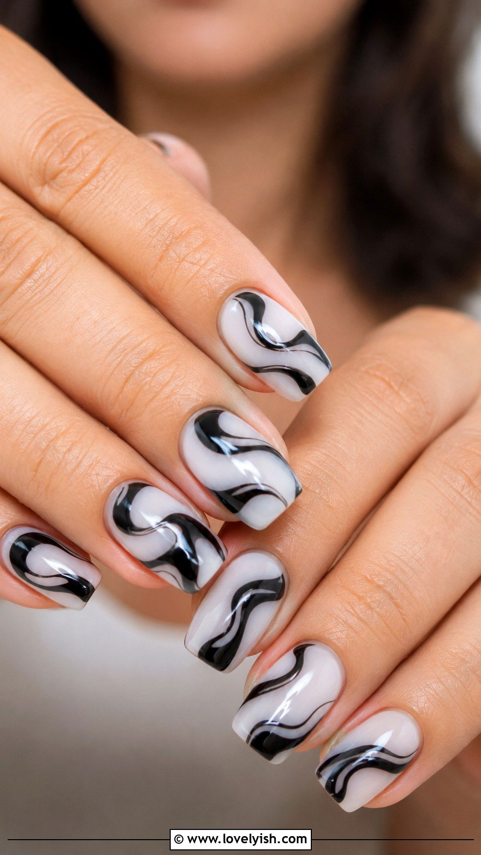 Black and White Swirl Nails - 44 nails design - 44 nails design