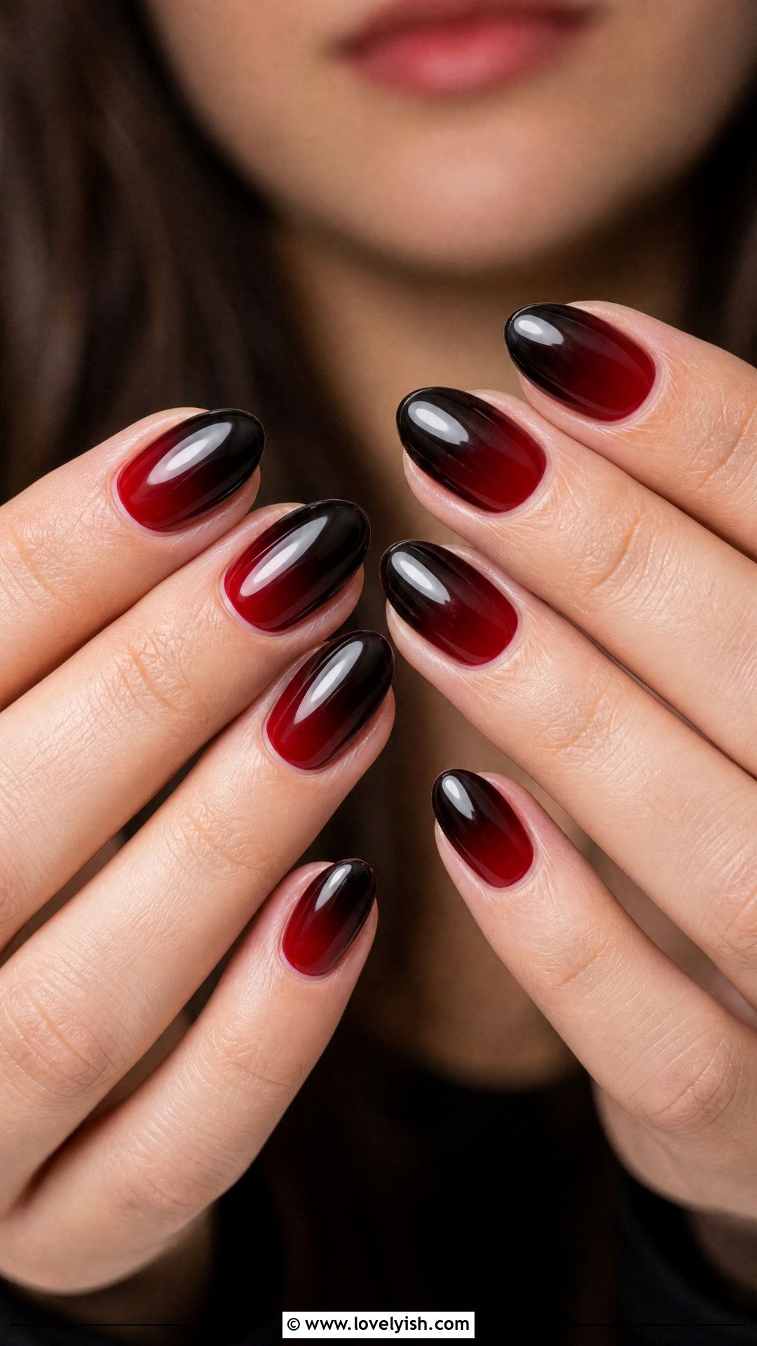 Black to Red Gradient Nails - 50 short black nail designs - 50 short black nail designs