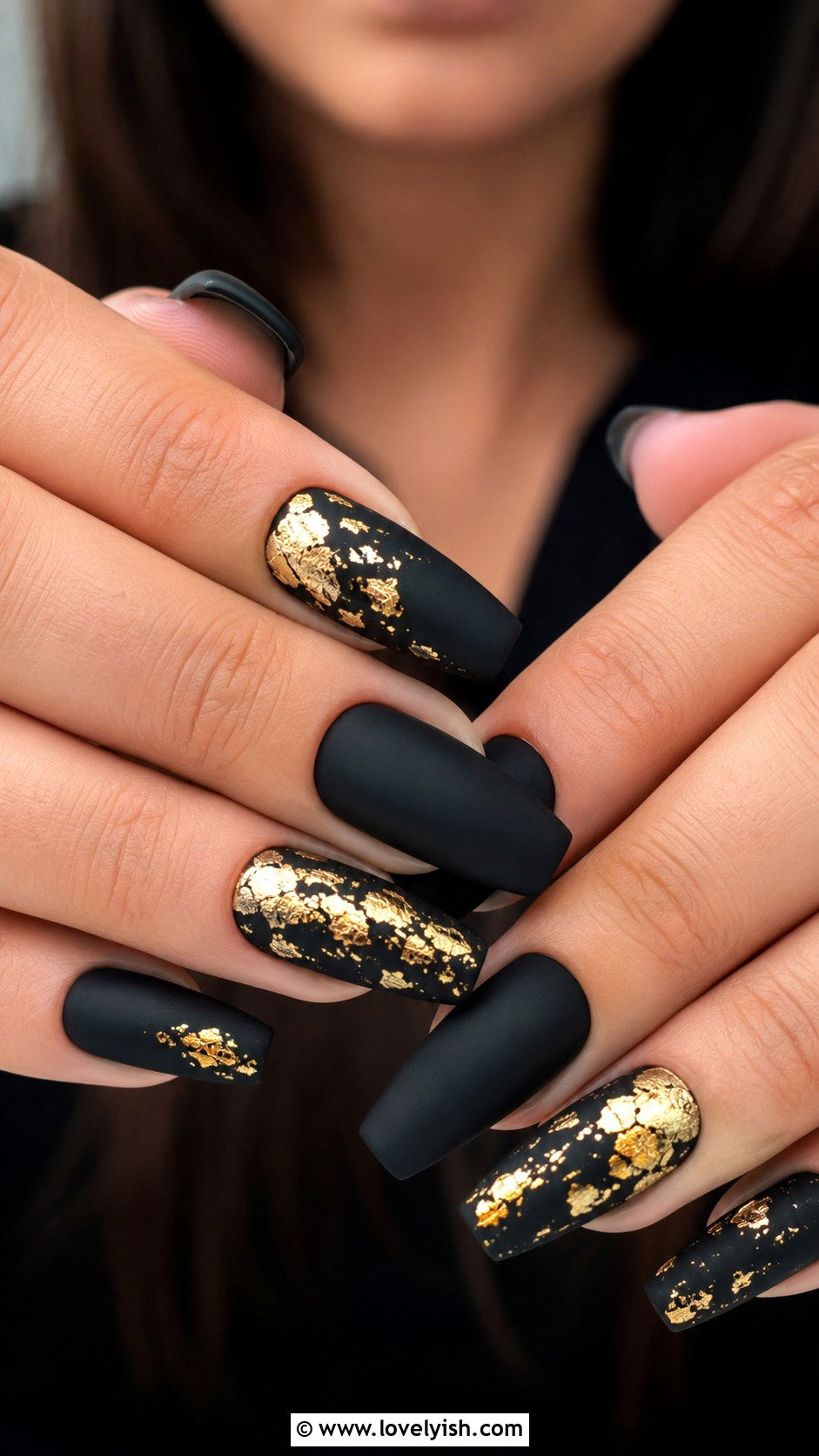 Black with Gold Foil Nails - 50 mens nail design ideas - 50 mens nail design ideas