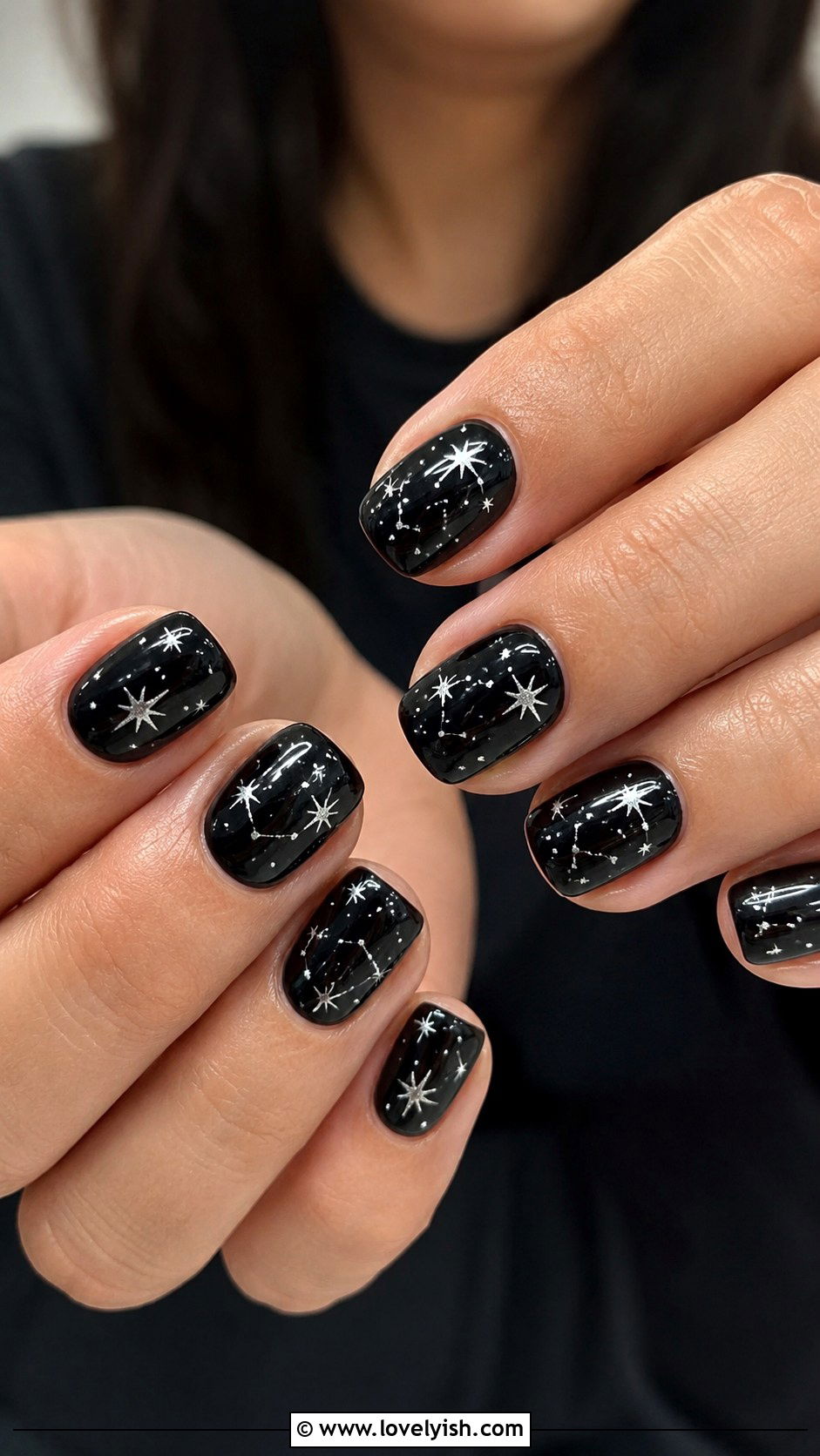 Black with Silver Star Nails - 31 black nail design ideas - 31 black nail design ideas