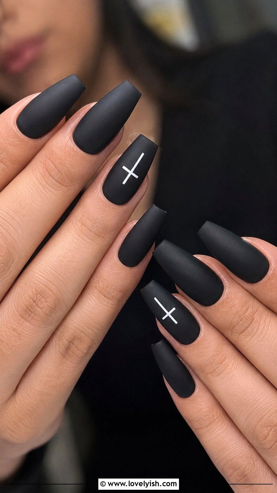 Black with White Cross Nails - 50 mens nail design ideas - 50 mens nail design ideas