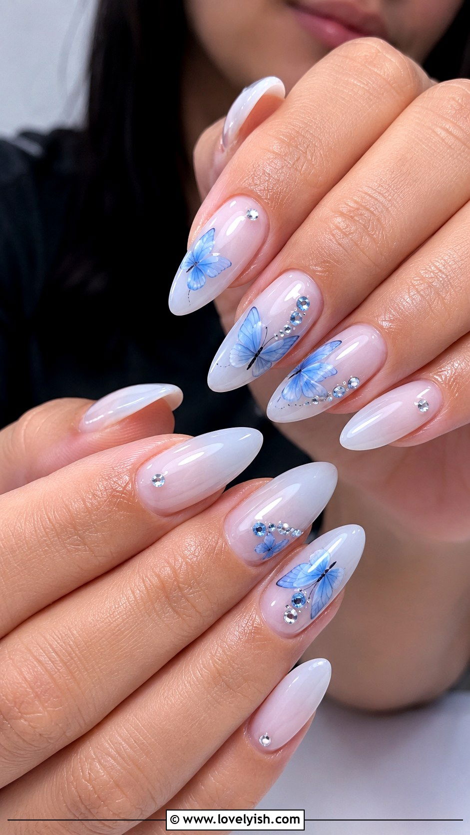 Blue Butterfly Accent Nails - 38 blue nail designs - 38 blue nail designs