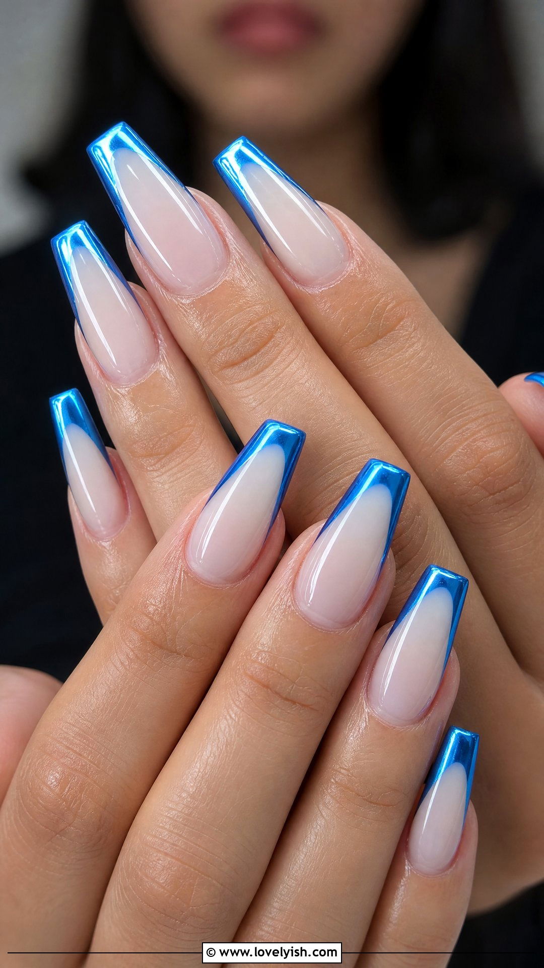 Blue Chrome French Tip Nails - 50 chrome french tip nails - 50 chrome french tip nails