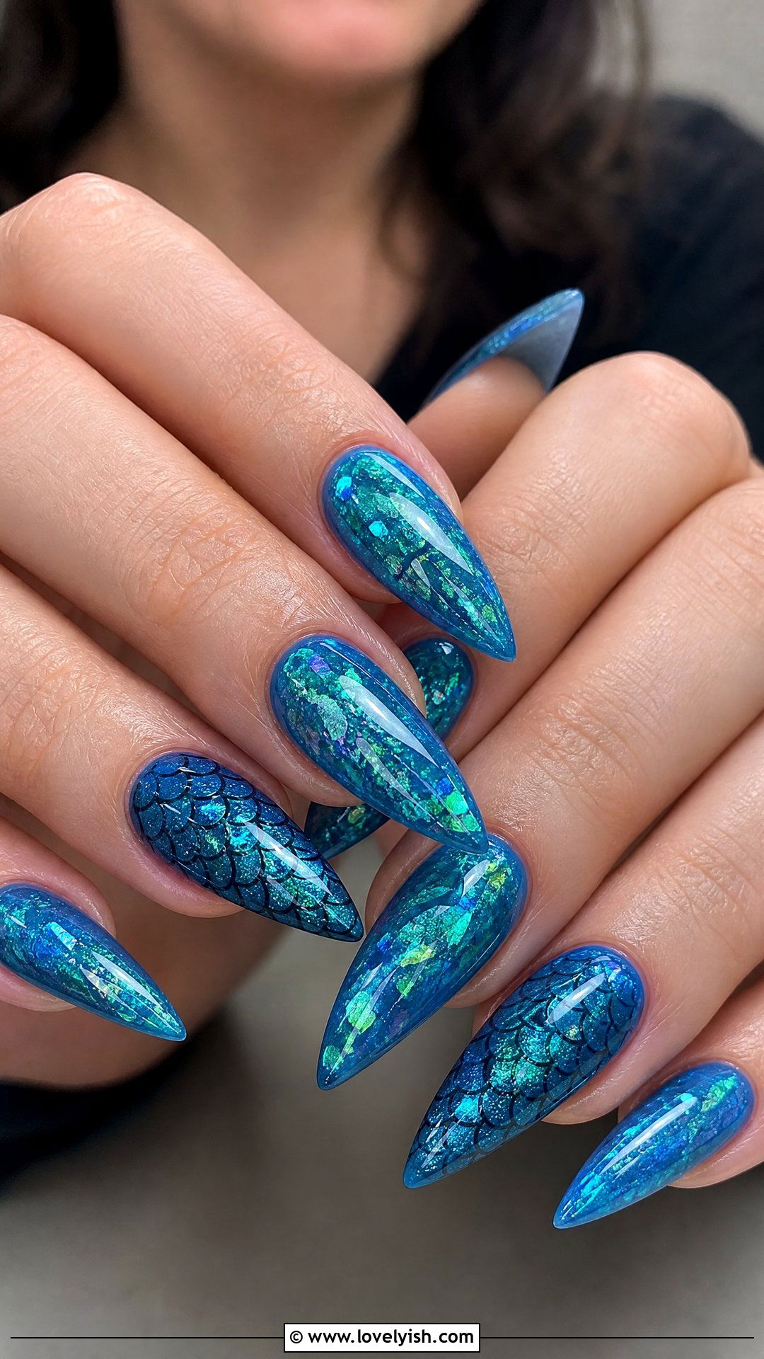 Blue Iridescent Mermaid Nails - 50 blue nails - 50 blue nails