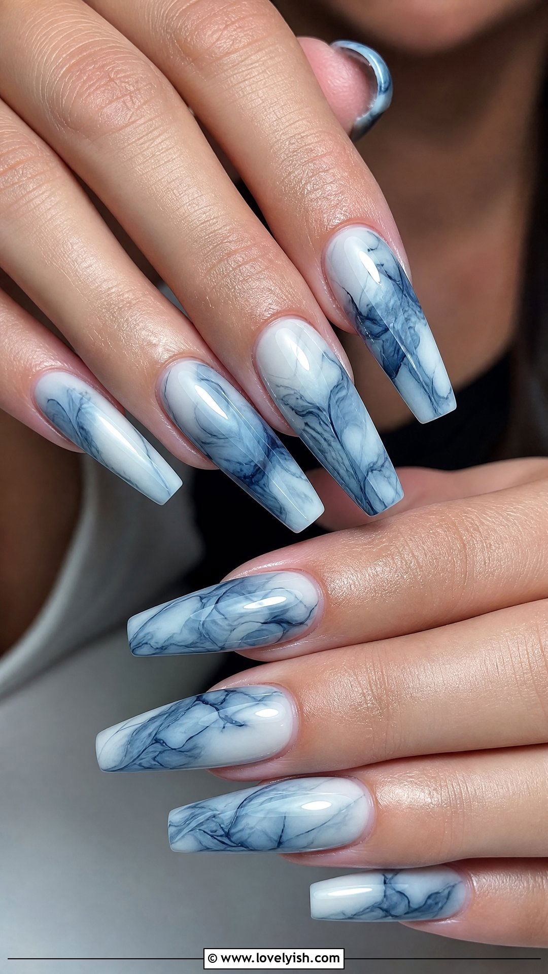 Blue Marble Nails With Smoke Swirls - 43 nail art ideas - 43 nail art ideas