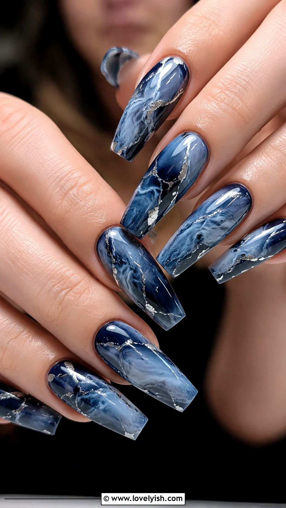 Blue Marble Smoke Swirl Nails - 50 nails - 50 nails