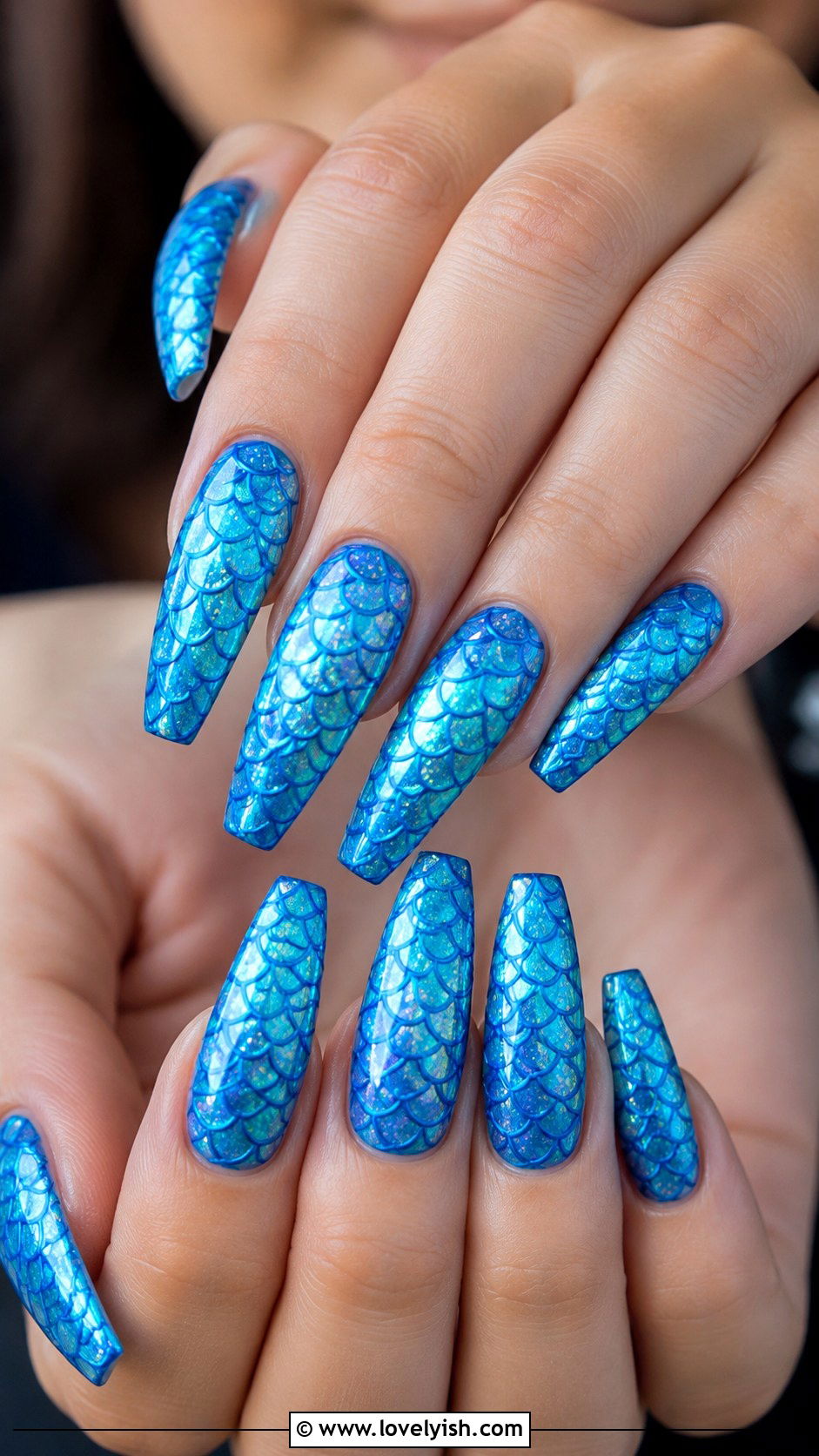 Blue Mermaid Scale Nails - 38 blue nail designs - 38 blue nail designs