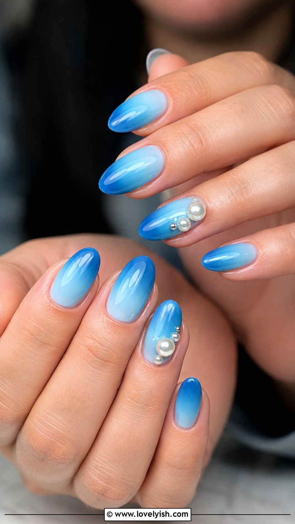 Blue Ombre With Pearl Nails - 50 beach nails - 50 beach nails