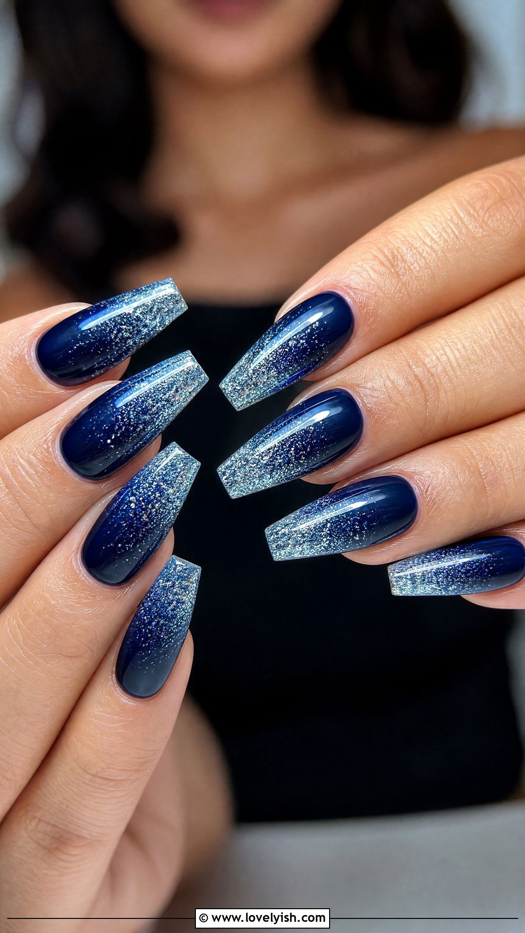 Blue Silver Glitter Ombre Nails - 50 blue nails - 50 blue nails