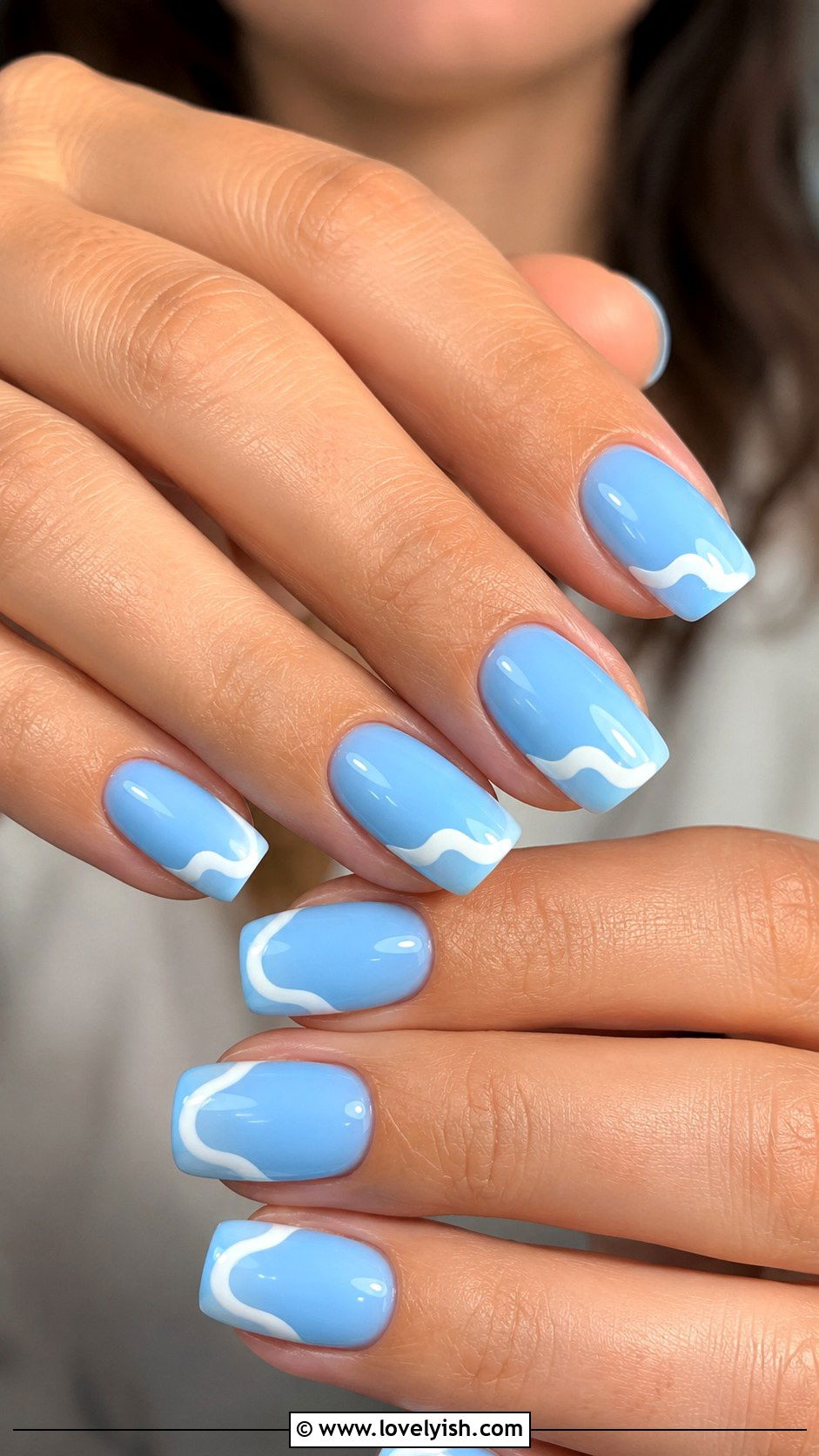 Blue and White Wave French Tip Nails - 50 ocean nails - 50 ocean nails