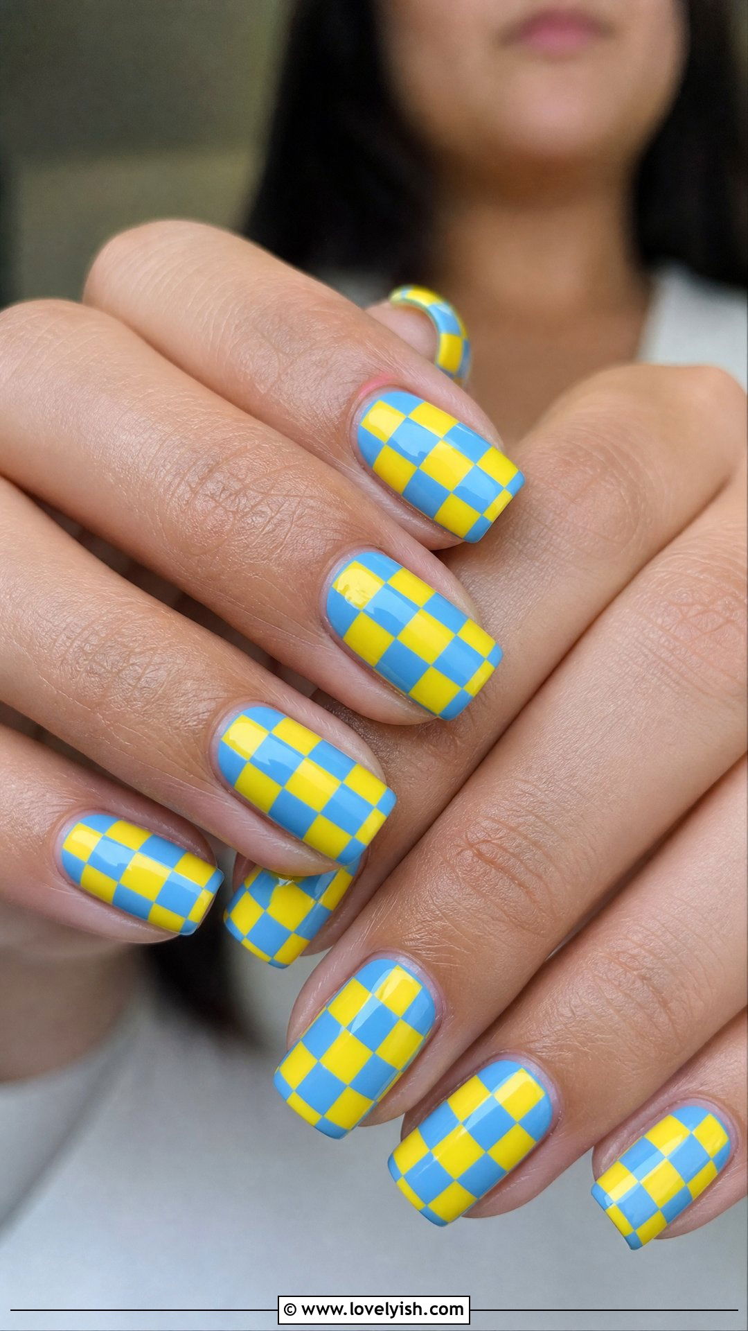 Blue and Yellow Checkered Nails - 50 checkered nails - 50 checkered nails