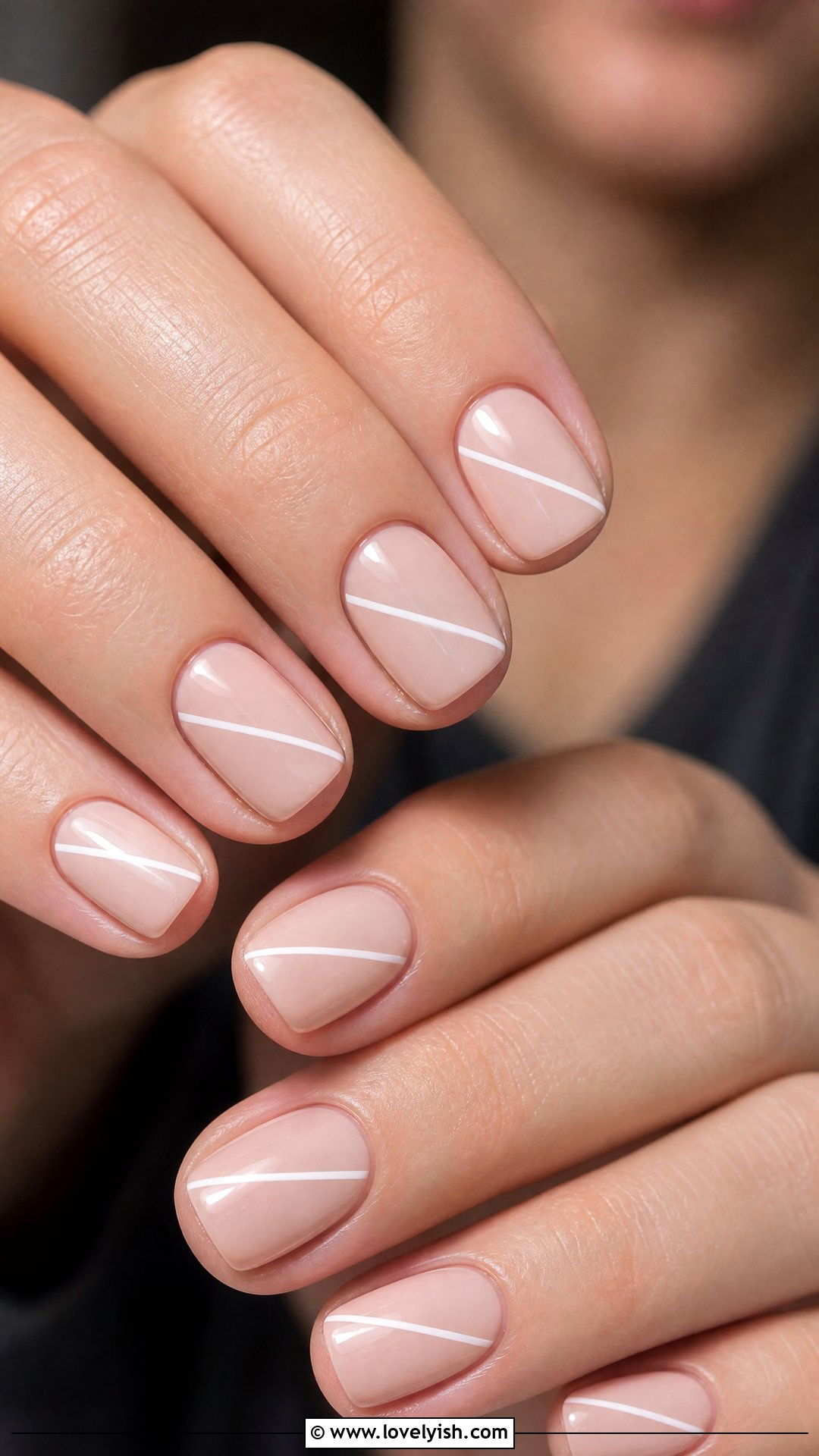 Blush Beige with Diagonal Stripe Nails - 29 nails for older women - 29 nails for older women