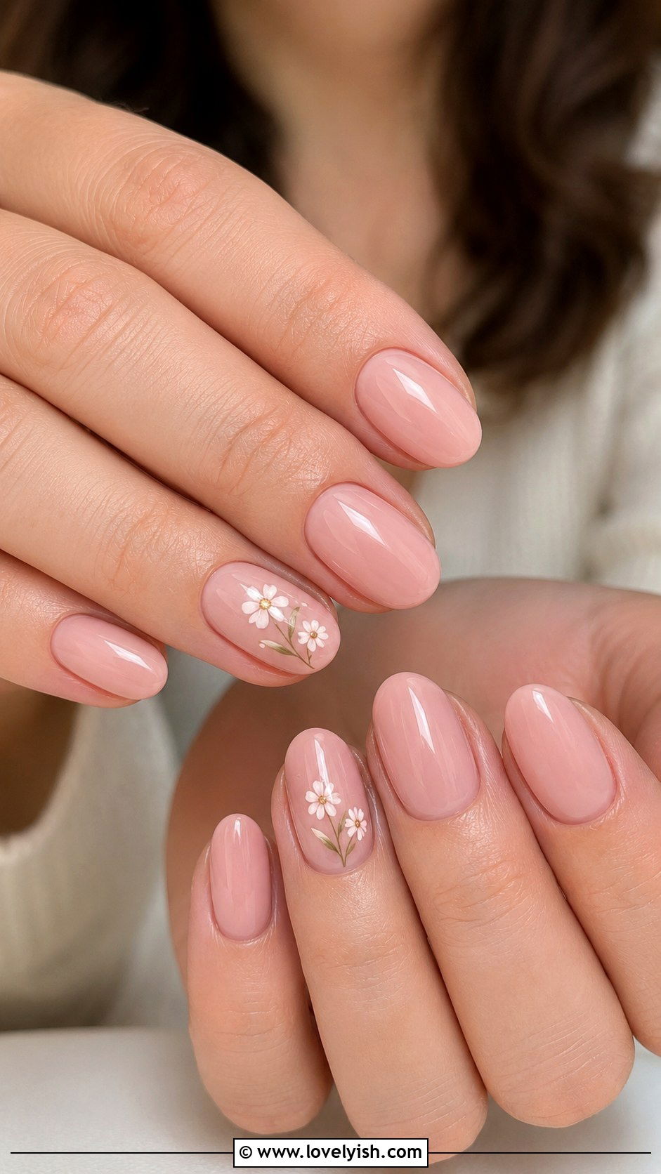 Blush Floral Accent Nails - 50 trendy simple nail designs - 50 trendy simple nail designs