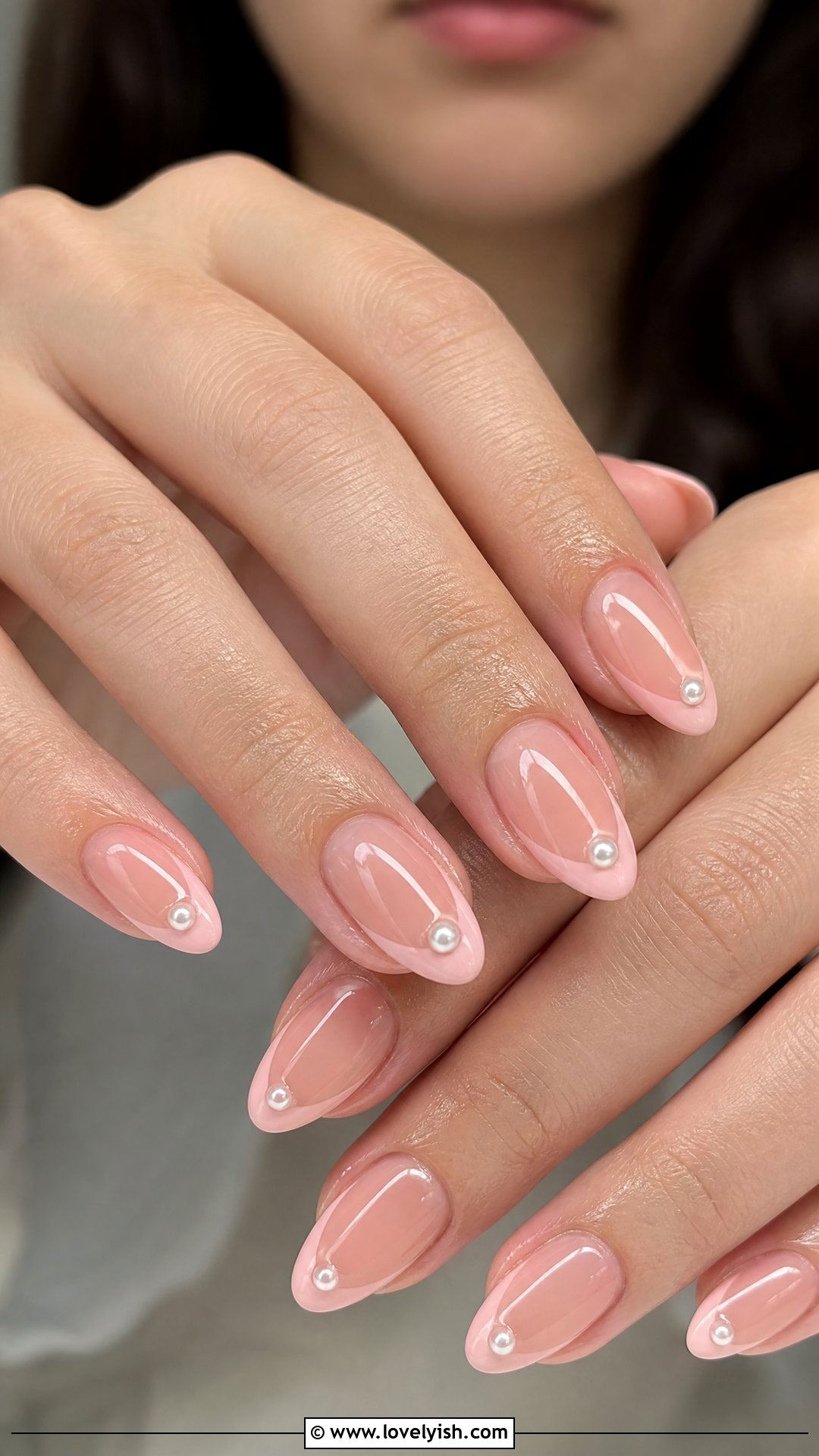 Blush French Tips with Pearls - 50 mothers day nail designs - 50 mothers day nail designs