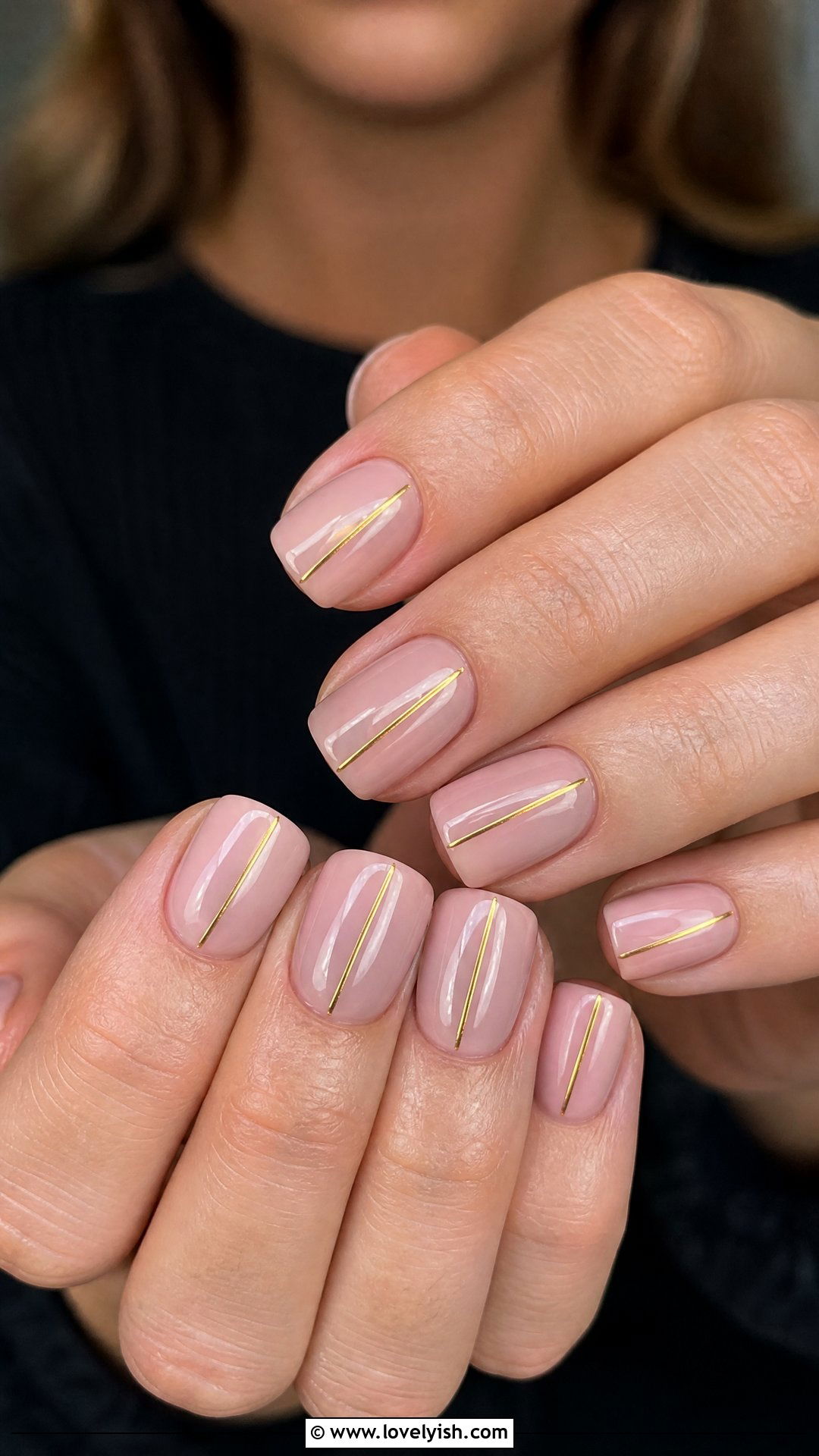 Blush Nails With Diagonal Stripe - 50 dainty nails - 50 dainty nails