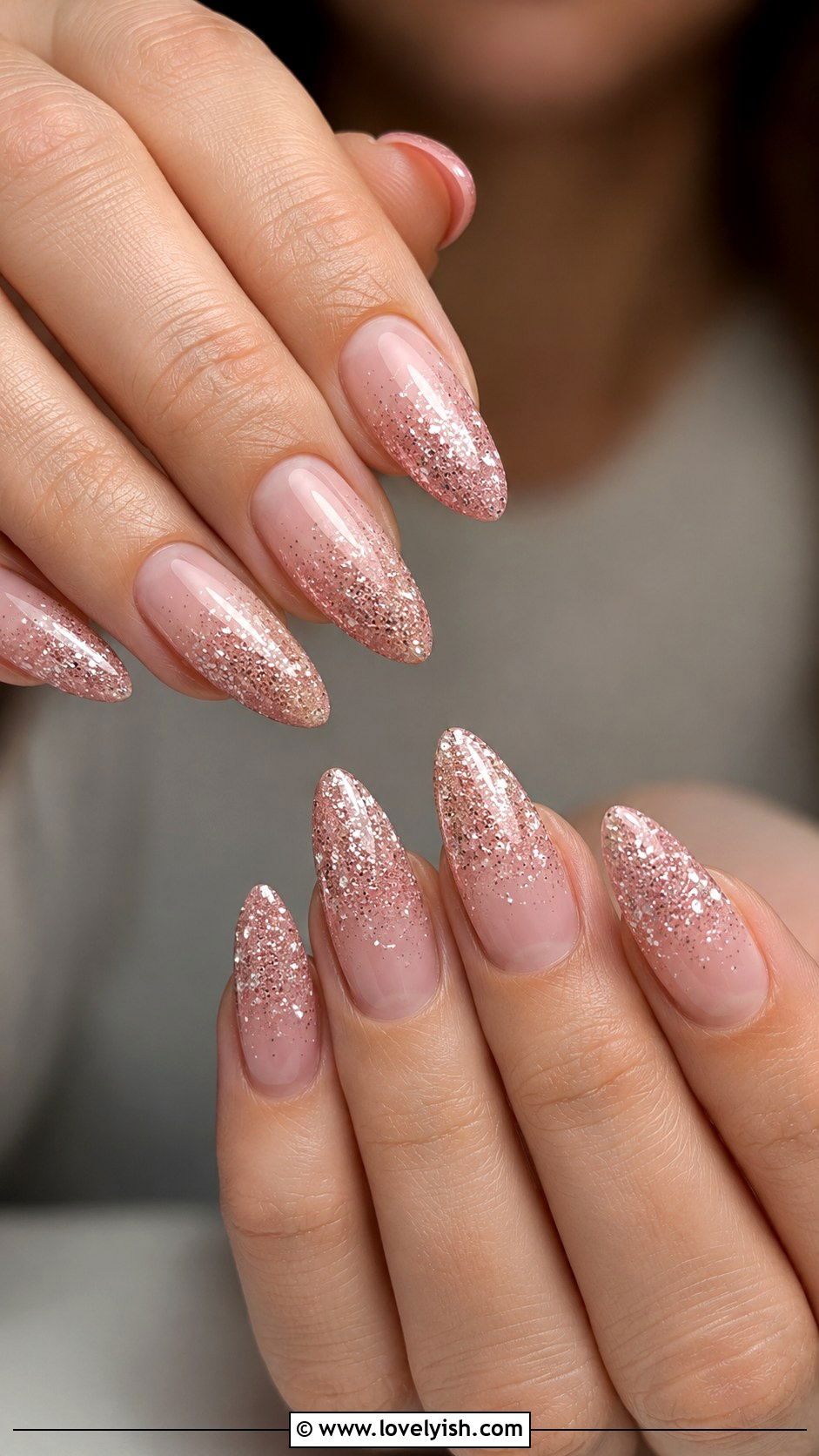Blush Pink Glitter Ombre Nails - 33 spring nail design ideas - 33 spring nail design ideas