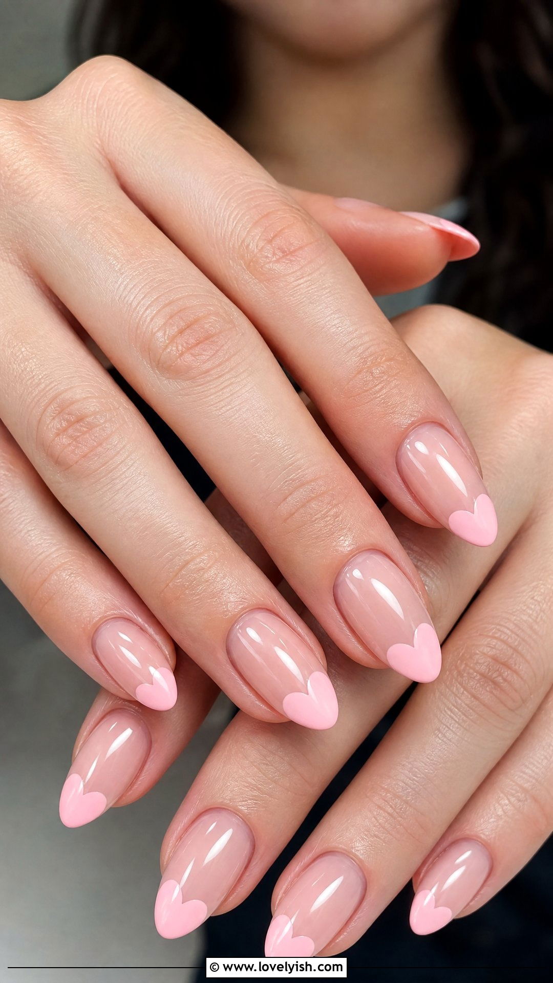 Blush Pink Heart Tip Nails - 50 easy spring nail designs - 50 easy spring nail designs