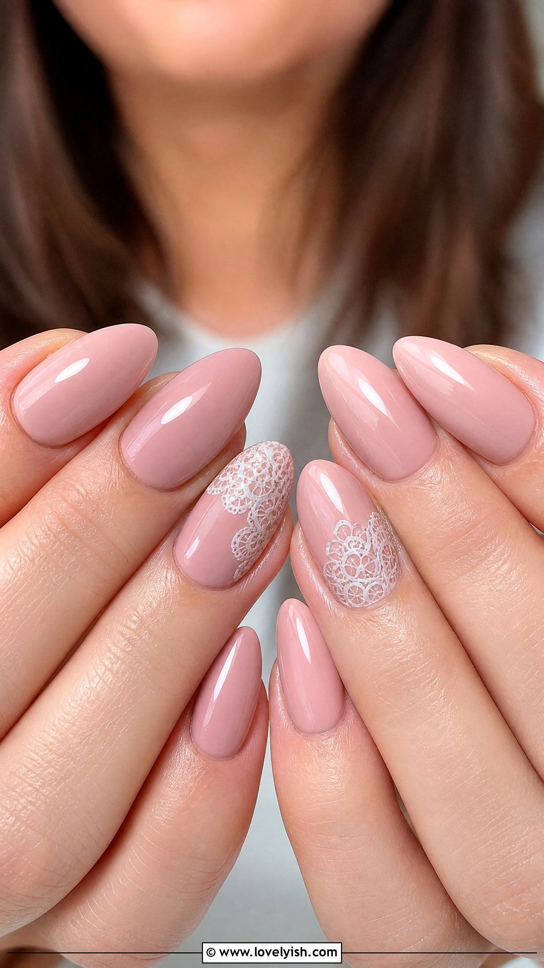 Blush Pink Lace Accent Nails - 50 classy nails - 50 classy nails