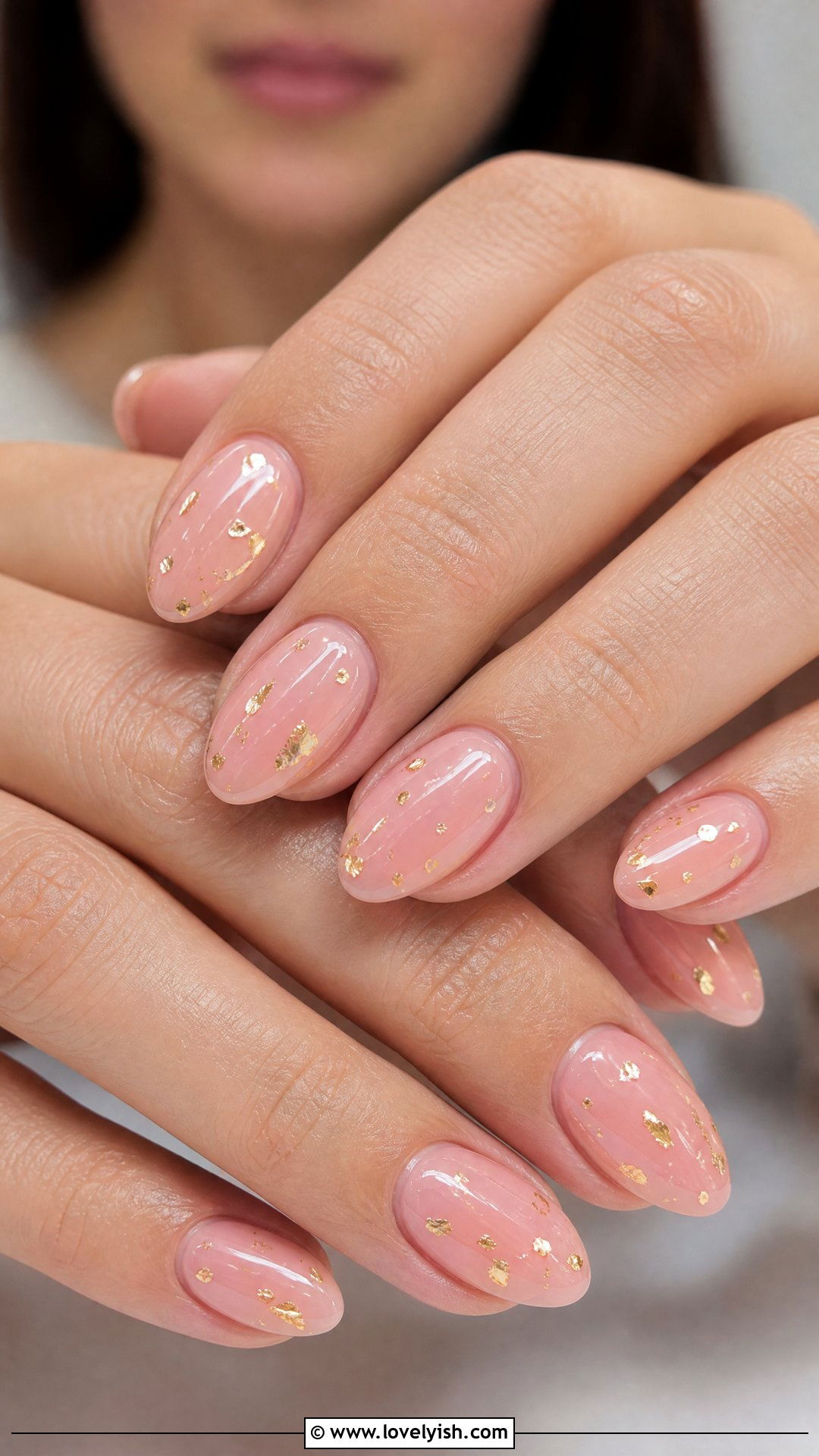 Blush Pink Nails With Gold Foil Flecks - 50 dainty nails - 50 dainty nails