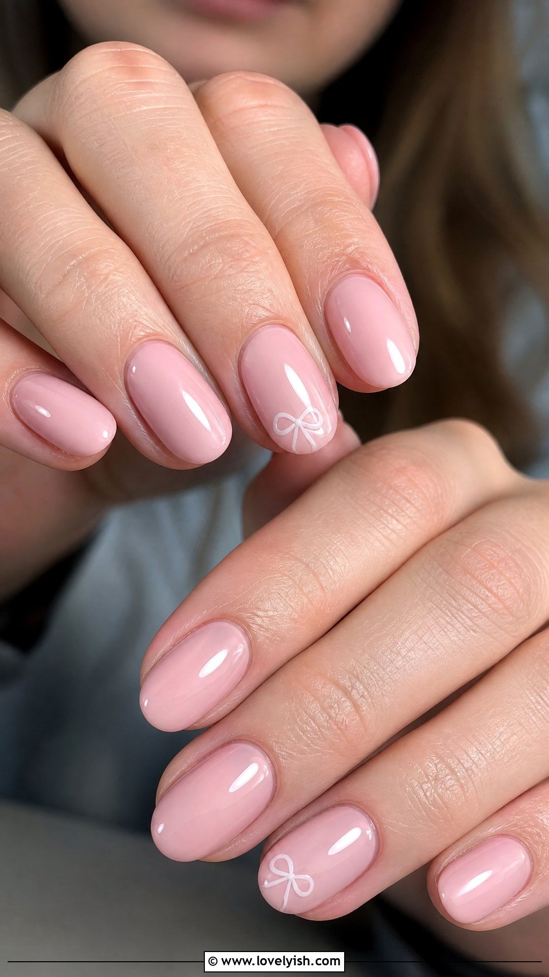 Blush Pink Short Nails With Micro Bow Accent - 50 classy short nail designs - 50 classy short nail designs