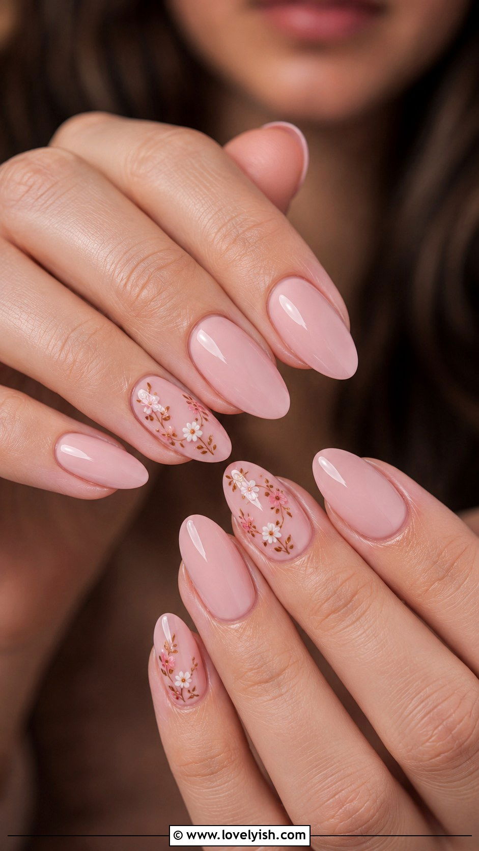Blush Pink With Tiny Floral Nails - 38 classy nail designs - 38 classy nail designs