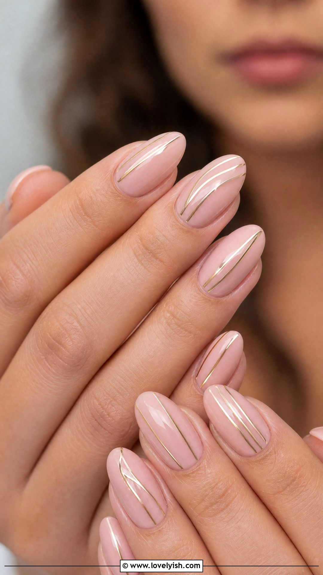 Blush Pink with Gold Pinstripes - 50 cute spring nail designs - 50 cute spring nail designs