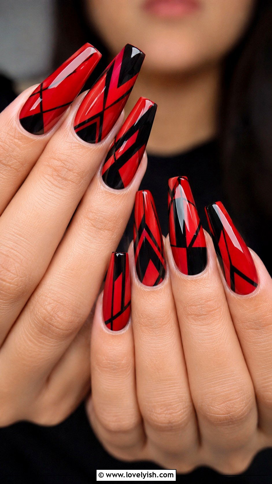Bold Red and Black Geometric Nails - 25 geometric nail designs - 25 geometric nail designs