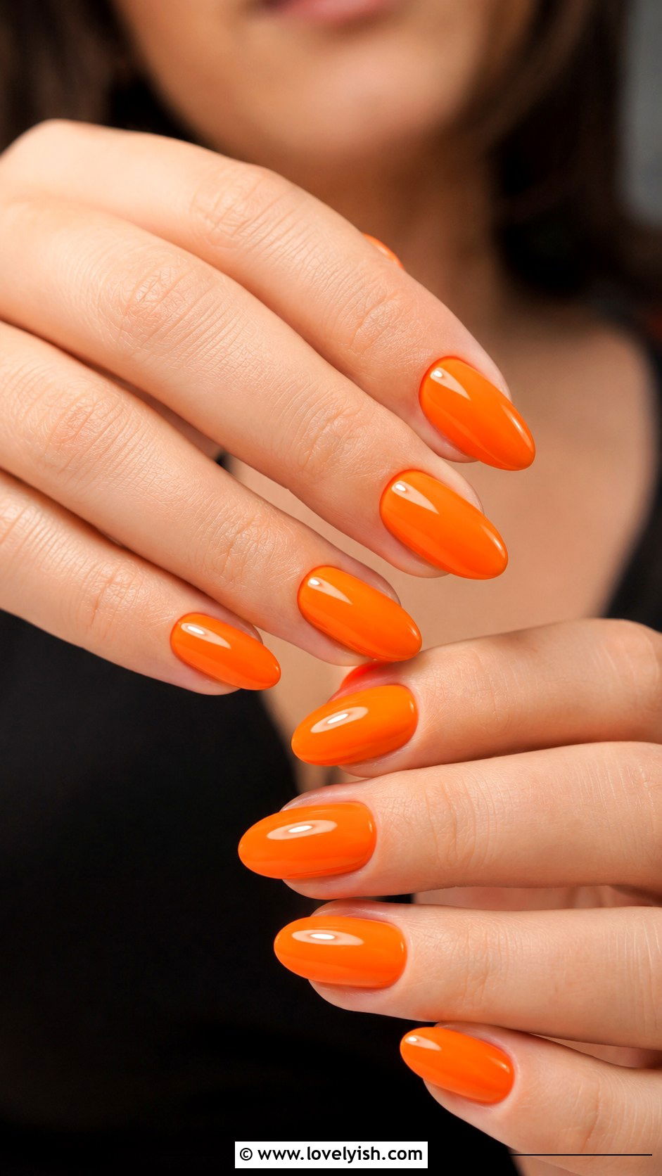 Bold Solid Tangerine Nails - 43 summer nail designs - 43 summer nail designs