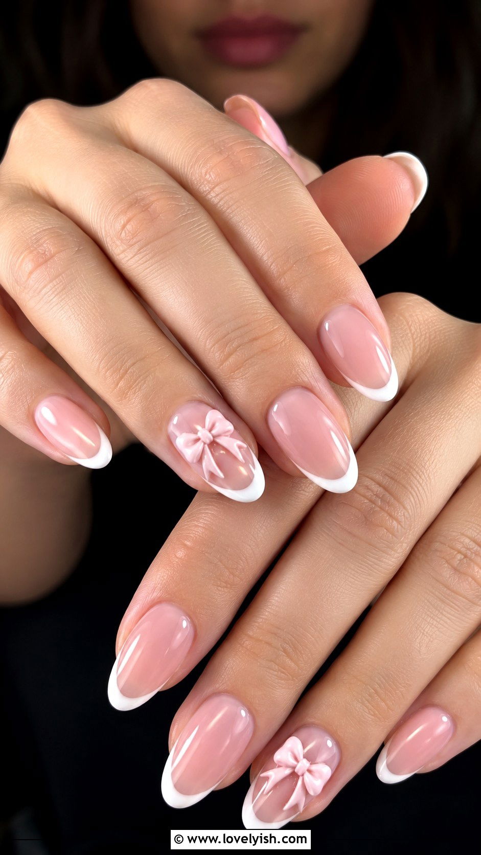 Bow Accent French Tip Almond Nails - 50 almond french tip nails - 50 almond french tip nails