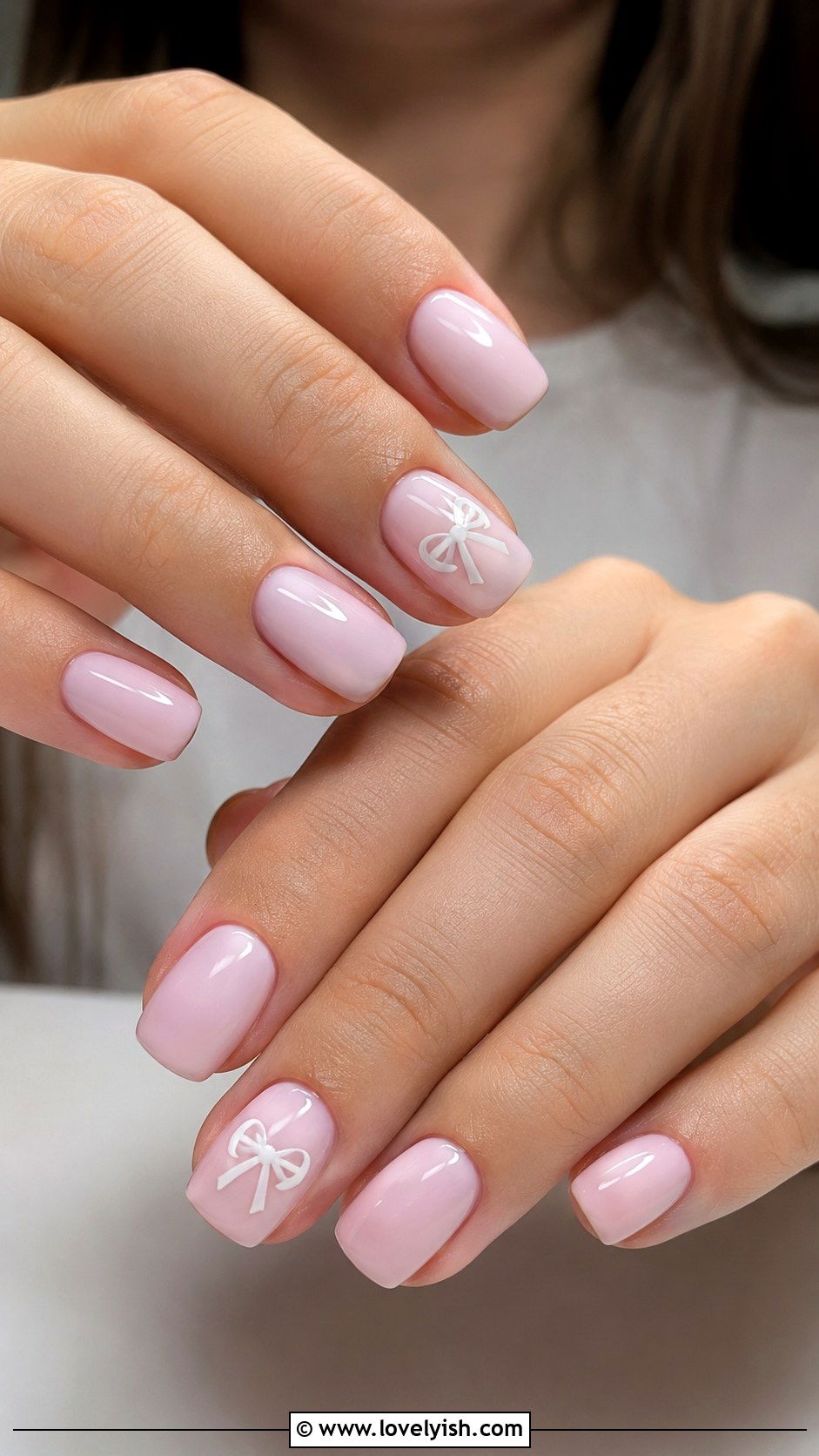 Bow Accent Pink Nails - 47 nail inspiration - 47 nail inspiration
