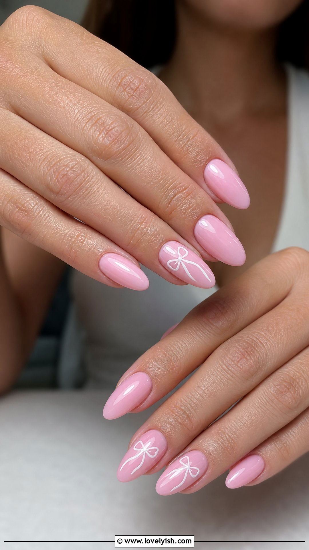Bow Accent Pink Nails - 44 nails designs - 44 nails designs
