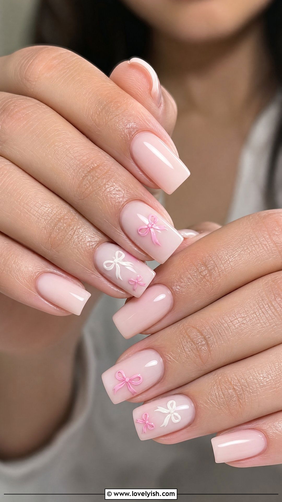 Bow Detail Square Nails - 50 square nails - 50 square nails